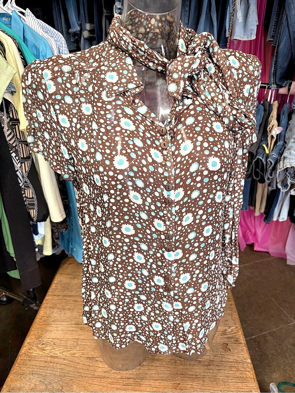 Windridge Floral Blouse in Brown & Blue Size Medium